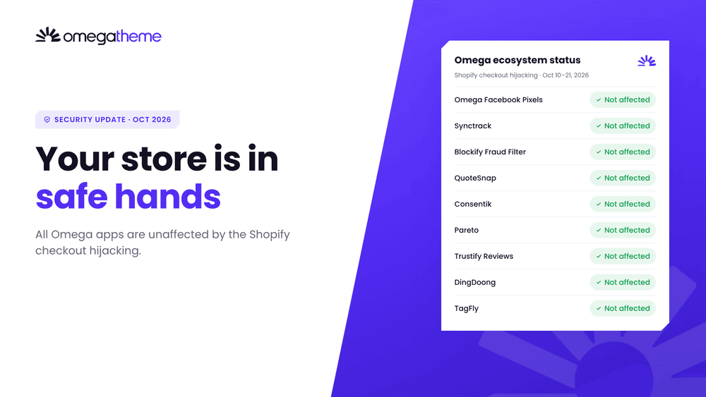 Featured cover for Your Store Is in Safe Hands: All Omega Apps Are Unaffected by the Shopify Checkout Hijacking