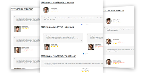 isplay testimonials from customers or clients in a slider form or with grid and list layout