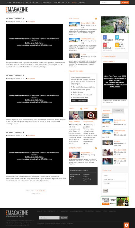 Joomla multi-page template